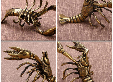 Kisangel Brass Golden Lobster Figurine Marine Animal Metal Statue Tea Pet