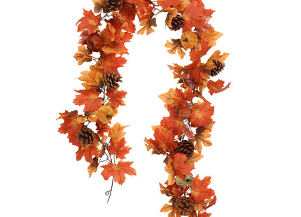 Super Holiday 6FT Fall Garland, Fall Maple Leaf Garland Decor with Velvet Pumpkin/Pine Cone, for Home Autumn Harvest Thanksgiving Fireplace Front Door Indoor Outdoor Holiday Party Decorations.