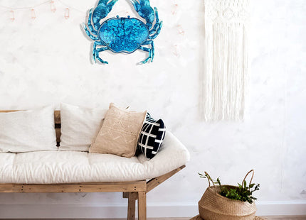 John's Studio Crab Wall Decor Outdoor Metal Bathroom Hanging Art Glass Blue Ocean Theme Decorations for Home, Pool and Patio