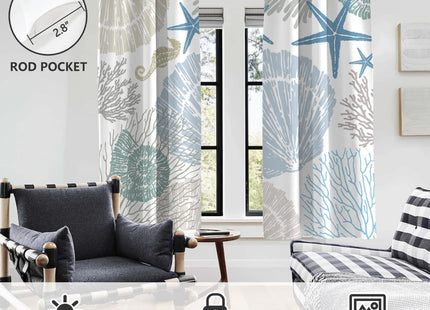 AAtter Coastal Beach Window Curtains, 2 Panels, 42" W x 63" L, Rod Pocket