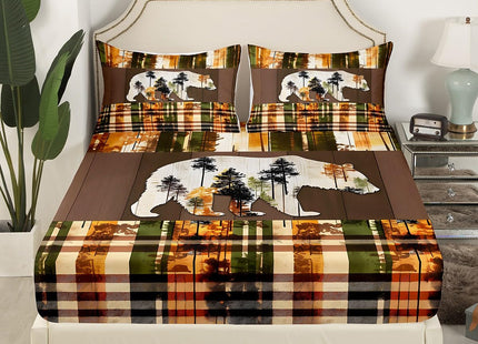 Boho Bear Twin Size Rustic Cabin Lodge Bedding Set for Boys & Girls - Moose & Bear Fitted Sheet, Wild Animal Bed Cover, 2Pcs