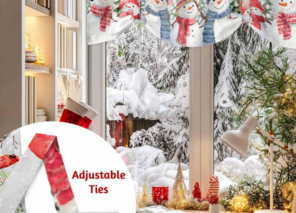 Christmas Snowman Tie Up Valance for Kitchen Windows,Winter Snowy Cardinal Adjustable Valances Rod Pocket Short Curtain,Pine Tree Branches Retro Tie Up Curtains Valance for Bedroom 60x18in