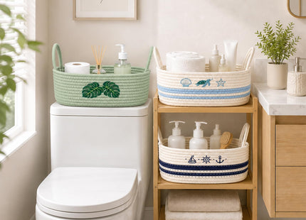 Ocean Toilet Paper Basket–Coastal Woven Rope Decorative Bathroom Decor