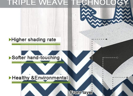 Navy Blue Anchor Blackout Curtains - Nautical Theme Abstract Dot Chevron Design Grommet Window Treatment Set Energy Saving Thermal Insulated Drapes for Living Room Nursery,2 Panels 45L x 21W