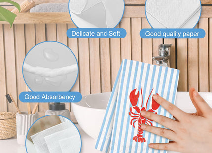 FYSUIMU 50Pcs Crawfish Striped Guest Paper Napkins, Hand Towels, Blue Red