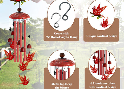 Cardinal Wind Chimes for Outside, 35" Cardinal Gifts for Women