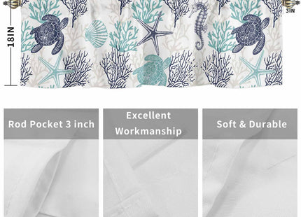 SODIKA Kitchen Curtain Valance for Windows Nautical Theme Sea Turtle Coral 1 Panel, 54 x 18 Inch Rod Pocket Valance Window Treatments Short Curtains for Bathroom Bedroom