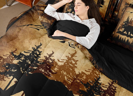 Homewish 7 Pcs Lodge Cabin Comforter Set with Sheets Full Size Retro Grid Animal Paw Print Bedding Sets for Kids Teens Adults All Season Lightweight Soft Comfy Bed Set