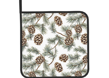 Winter Pine Cones Green Oven Mitts and Pot Holders Sets Heat Resistant Non Slip Christmas Branch Pinecone Kitchen Gloves Hot Pads Potholders 2 Pack Set Holiday Decor for Chef Cooking Bakers Kitchen