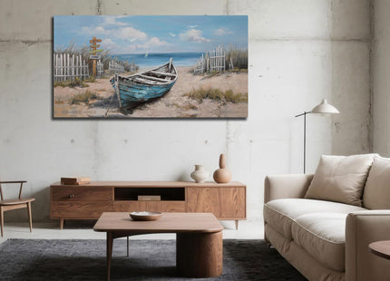 Ardemy Beach Canvas Wall Art Nautical Art Wall Decor for Living Room, Blue Teal Bedroom Picture Textured Boat Painting Framed Artwork Dining Room Home Office Kitchen, Large 40"x20"