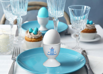 Cinf Ceramic Egg Cups, 2 Pack, Lighthouse Whale Holders for Boiled Eggs