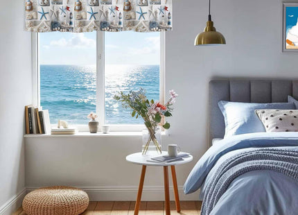 Nautical Valance Curtain for Window,Coastal Lighthouse Starfish Collage Plaid Rod Pocket Kitchen Valances Short Curtain Panel Summer Beach Conch Window Treatment Drape for Bathroom/Bedroom/Cafe