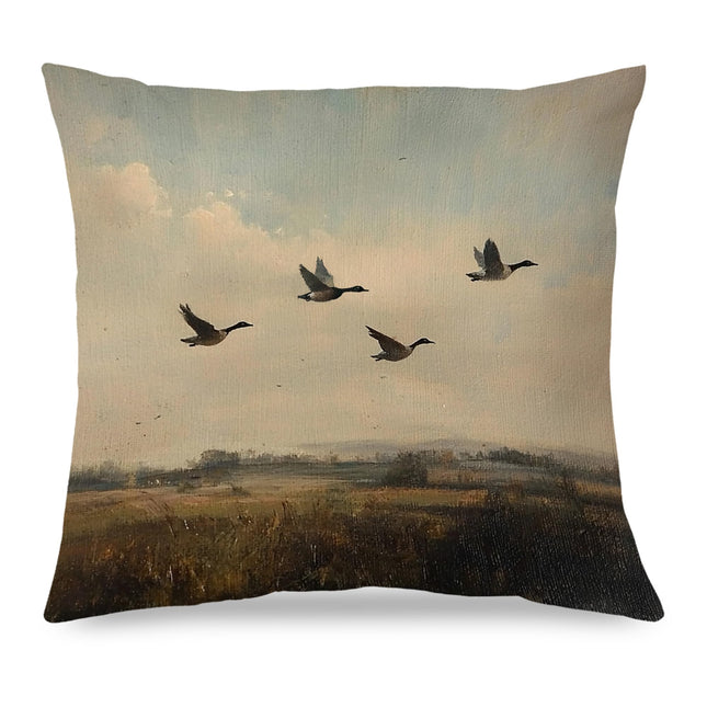 AJIPUX Vintage Farmhouse Mallard Duck Throw Pillow Cover 18x18, Rustic Countryside Hunting Nature Landscape Pillow Case for Cabin Lodge Home Bedroom Sofa Couch, Duck Hunting Decor