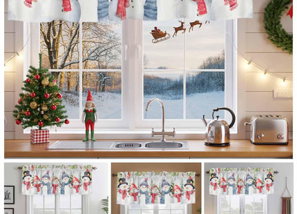 Christmas Snowman Window Valance Rod Pocket Short Curtain Panels Winter Snowy Cardinal Pine Tree Branches Kitchen Valances Curtains, Retro Window Treatments Drapes for Living Room Bedroom 42x12in