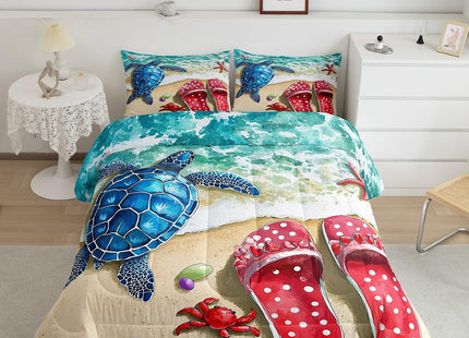 Erosebridal Kids Ocean Theme Comforter Set Full Summer Beach Bedding Set, Sea Turtle Bedding Sets & Collections Polka Dots Slippers Down Comforter, Rainbow Pearl Bed Sets for Girls Women Lightweight