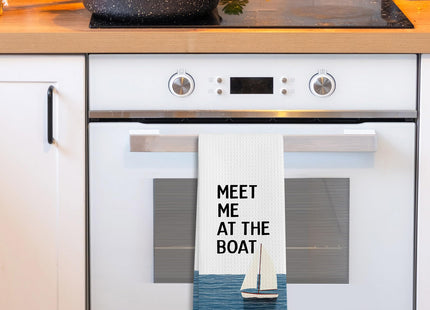 GWFSJYU Meet Me at the Boat Nautical Kitchen Towels, Beach House Decor, Beachy Sailboat Dish Tea Towels for Kitchen, Nautical Coastal Decorative Hand Towel for Bathroom Lake House, 16x24 Inch