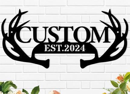 Personalized Metal Deer Antler Sign, Custom Deer Cabin Wall Art Decor
