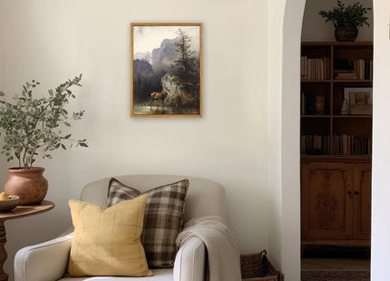 KBKBART Framed Mountain Deer Canvas Wall Art, Nature Landscape Paintings