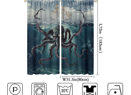 SHElifestyle Nautical Octopus Curtains, Octopus Tentacles Sea Sailboat Window Treatments Rustic Kraken Night Ocean Window Drapes for Bedroom Living Room Kitchen 63x72in