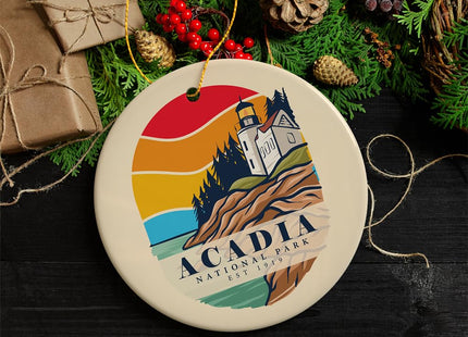 Acadia National Park Retro Style Ornament, Maine USA Tourist Attraction and Gift