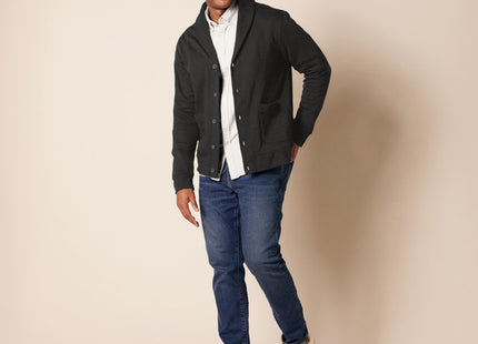 Amazon Essentials Men's Long-Sleeve Fleece Shawl-Collar Cardigan, -Charcoal Heather, X-Large