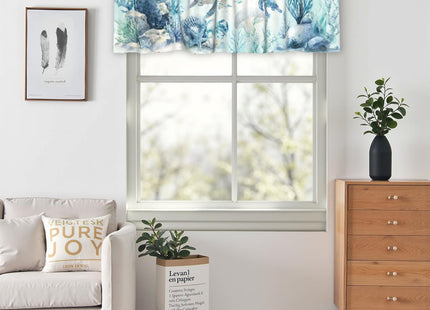 Kapok Quadrant Coastal Valance for Windows - Blue Sea Turtle Valance Curtain 54"x18" Short Curtain Window Treatment for Kitchen Living Room Bathroom Bedroom