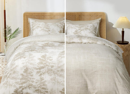 PHF Ultra Soft Floral Duvet Cover Queen, 90"x90", Pine Tree - Mocha Brown