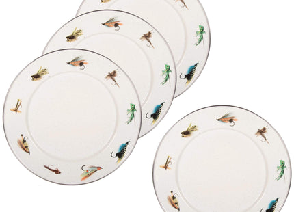 Golden Rabbit Enamelware Dinner Plates, 10.5 inch, Fishing Fly, Set of 4