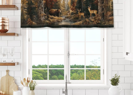 VeySlHio Woodland Deer Curtain Valance 54x18 Inches Window Treatment Rod Pocket Valance for Kitchen Bathroom Bedroom