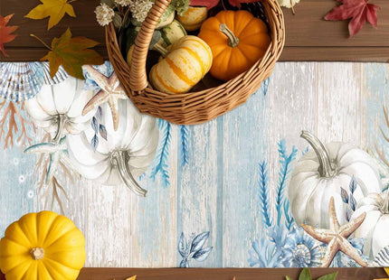 Boanket Blue Coastal Fall Table Runner - 36 Inch Long, Thanksgiving Pumpkins Kitchen Dining Table Runner Dresser Scarves, Starfish Coral Farmhouse Decor for Coffee Tables Wedding Party Banquet