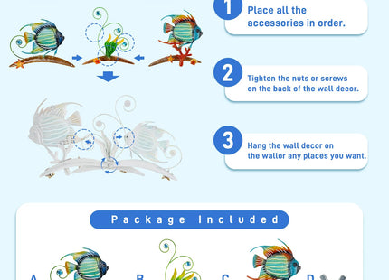 dreamskip 26'' Metal Beach Wall Decor Art, Sea Fish Ocean Themed Wall Sculpture, Coastal Outdoor Decor For Garden, Pool, Fence, Patio, Bathroom Indoor