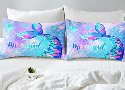 Erosebridal Mermaid Duvet Cover Kids Tail Bedding Set for Child, Blue Ocean Comforter Toddler Boys Nautical Fish Scale Bedspread Bedroom Decor Girls, 3 Pcs,King(No Insert)