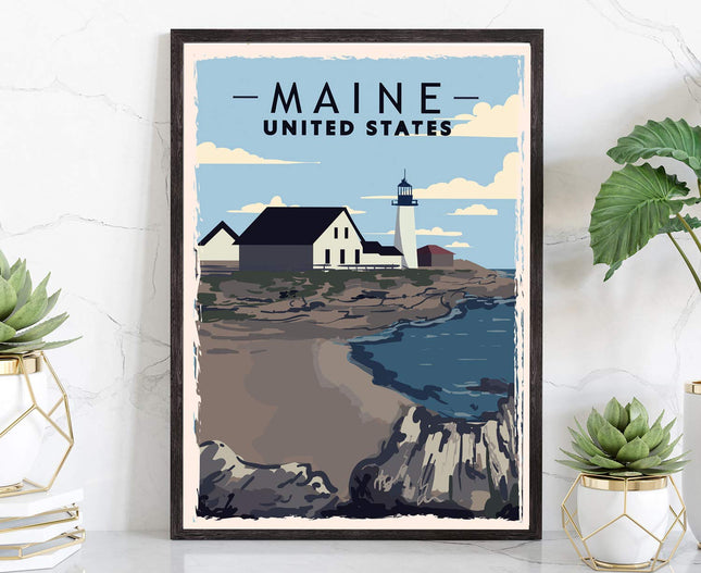 Pera Print Retro Style Travel Poster, Maine, Vintage Rustic Poster Print, Home Office Wall Decoration, Maine State Map Poster - 24 * 36 Inches
