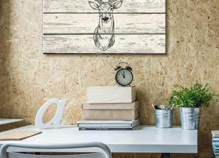 wall26 - Block Print Stag Deer with Antlers Artwork - Rustic Canvas Wall Art Home Art - 12x18 inches