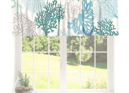 Cneztholim Summer Beach Theme Valance for Kitchen Windows Nautical Coastal Blue Coral Short Curtains Ocean Window Treatment Home Decor Valances for Living Room Bathroom 54x18inch with Rod Pocket