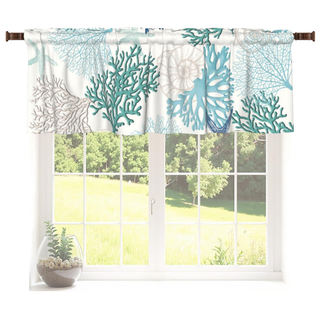 Cneztholim Summer Beach Theme Valance for Kitchen Windows Nautical Coastal Blue Coral Short Curtains Ocean Window Treatment Home Decor Valances for Living Room Bathroom 54x18inch with Rod Pocket