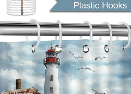Mocsicka Nautical Coastal Shower Curtain Ocean Beach Lighthouse Bathroom Shower Curtain Seaside Nautical Coastal Waterproof Fabric Shower Curtains Bathtub Decor with 12 Hooks 72 X 72 Inch (Blue)