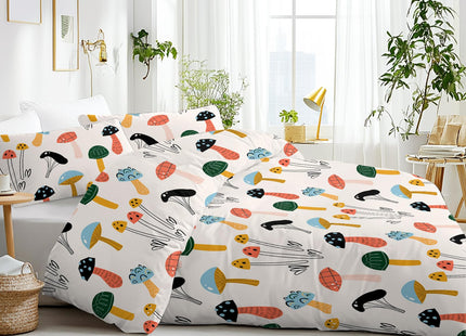 SOULZZZ Forest Mushroom Duvet Cover Set Queen - Comfortable Super Soft Natural Leaf Insect Snail Mushroom Bed Set for Girls Boys - Mushroom Decor Gifts for Women