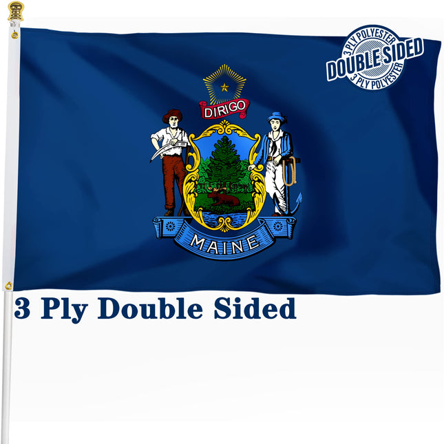XIFAN Double Sided Maine State Flag 3x5 ft, Heavy Duty 3 Ply Durable Polyester, ME Flag with Vibrant Print/4 Rows Hemming/Brass Grommets for Indoor Outdoor Decor