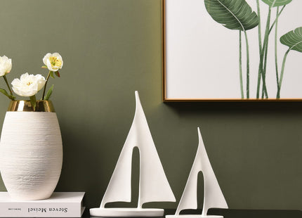 Saysmile Modern Sculptures Home Decor, Sailboat Decor Ornament, Boat Decorations Statue Decor, Art Sculptures and Statues, Sailboat Gifts Home Office Bathroom Shelf Decor (White-2 Pack)