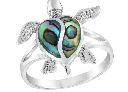 AeraVida Nautical Sea Turtle Heart Abalone Shell .925 Sterling Silver Ring (10)