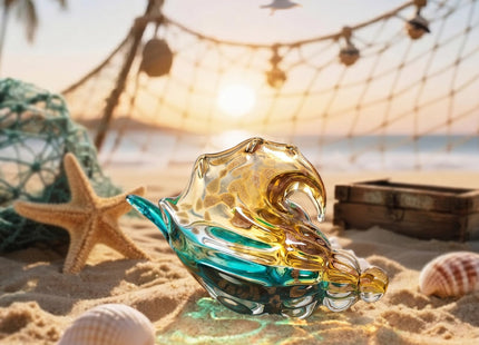 JUYOULE Hand Blown Sea Glass Decor Art - Large Glass Conch Shell, Beach Decorations for Home, Coastal Bathroom & Bedroom Shelf Decor, Ocean Themed Room Seashell, Unique Gift for Sea Lovers