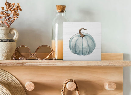 XYDEG Fall Decor Blue Pumpkin Wooden Box Sign for Bathroom,Neutral Fall Coastal Decor,Thanksgiving Decorations Rustic Autumn Decorations For Home Wall Living Room Office Kitchen 5 X 5 Inch
