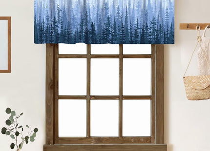 ZhiRain Blue Forest Valance Curtain Coniferous Trees Silhouette Nature Landscape Rod Pocket Valance Window Treatments 1 Panel Short Curtains for Kitchen Farmhouse Living Room Decor 54 x 18 in
