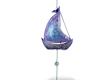 CoTa Global Hanging Nautical Glass Purple Sailboat Wind Chime Decoration