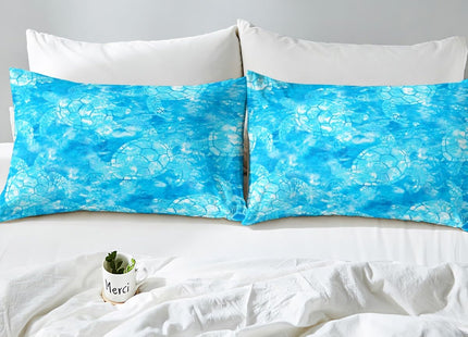 Sea Turtle Bed Sheet Set Queen Size,Boho Tie Dye Blue Sheets Sets Adults Bedroom Decor,Ocean Animal Abstract Sketch Decorative Kids Bedding Set with Flat,Fitted Sheet,2 Pillow Cases