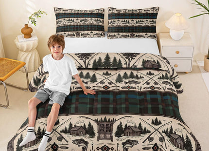 Feelyou Fish Bedding Set Kids Fish Hook Fishing Theme Comforter Set Sea