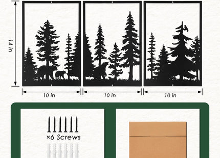 Sanwarm Wall Decor, 3 Pieces, Black Metal, for Home Bear Forest