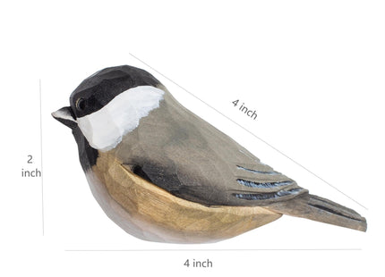 INF-STAR Handmade Black-Capped Chickadee Bird Figurine, Wooden Black-Capped Chickadee Carving, Unique Small Bird Statue for Home Décor or Collectible Gift