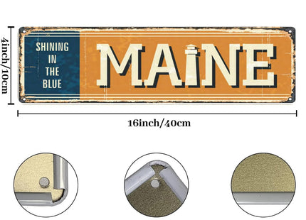 Welcome to US City Metal Wall Decor Maine Metal Tin Sign Decorative Plaque Farmhouse Country Home Decor 4" X 16"